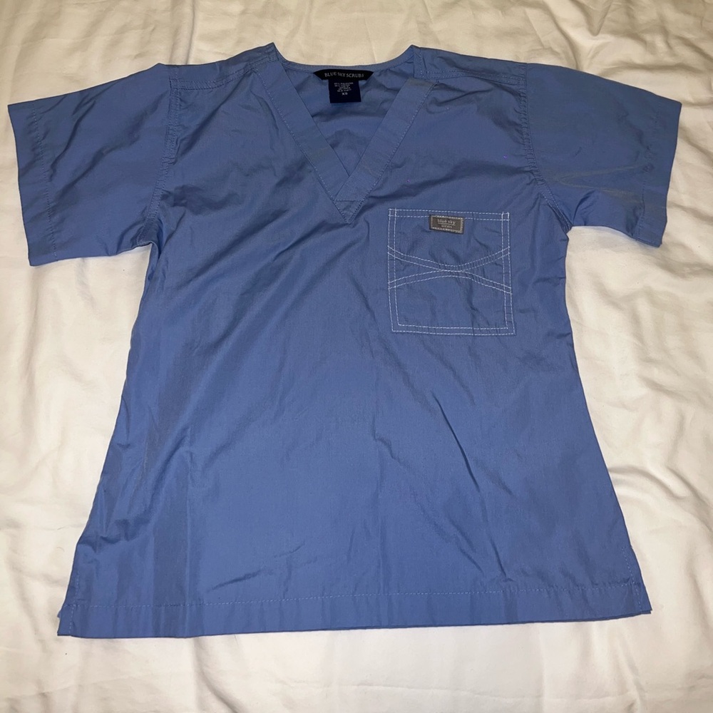 NWOT Blue Sky Scrubs Ceil Blue Top (XS) and Bottom (XXS) Shelby Style Grey Label - Picture 3 of 9